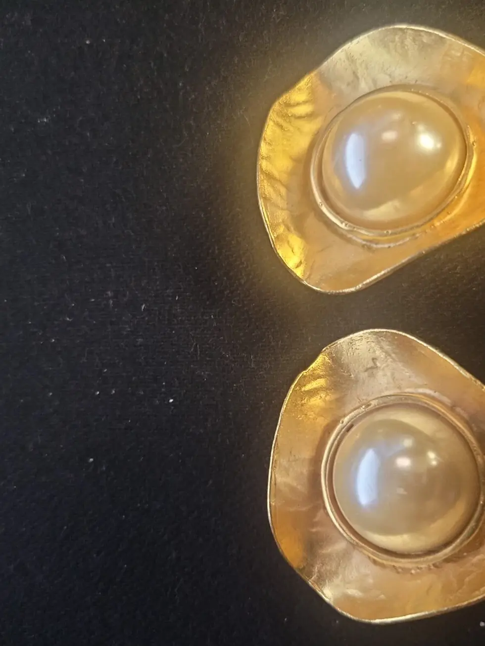 Thumbnail: Norma Jean Gold Tone White Cabochon Earrings