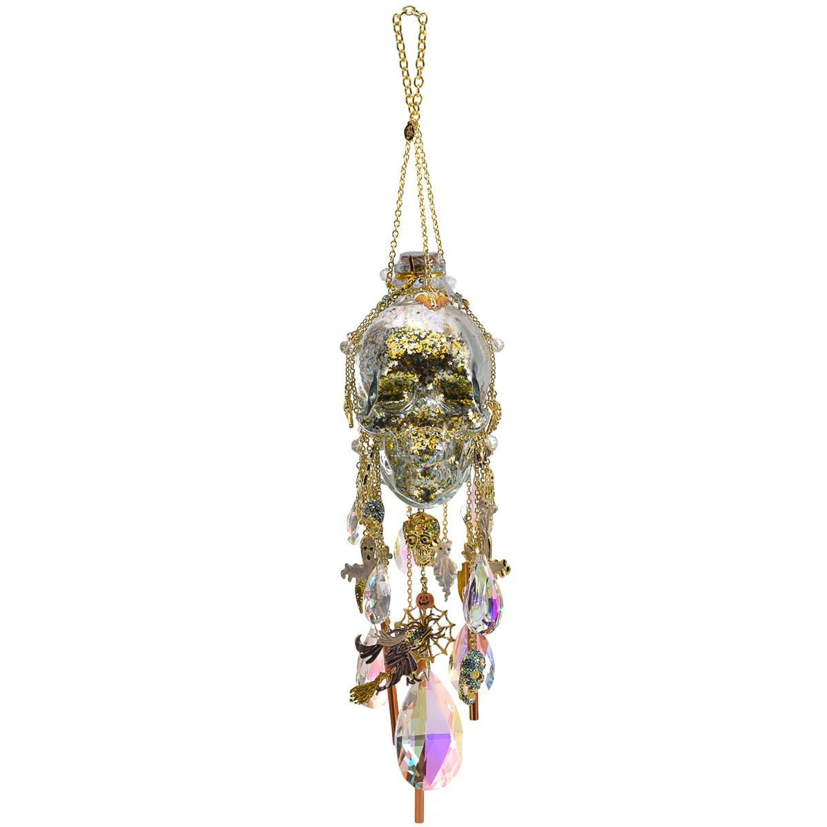 Kirks Folly Mystic Crystal Skull Follydust Bottle Wind Chime (goldtone)