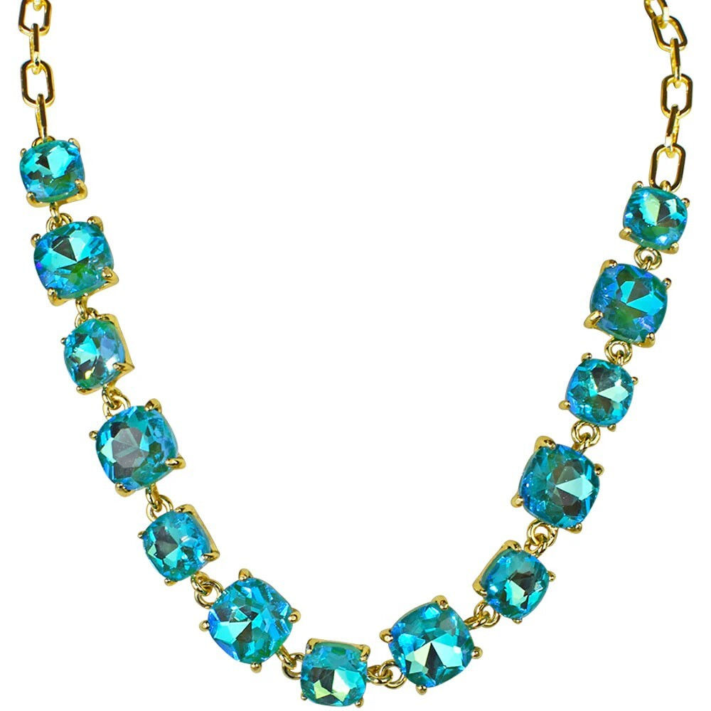 Kirks Folly Day Dreamer Crystal Cushion Cut Necklace Aqua AB / Goldtone