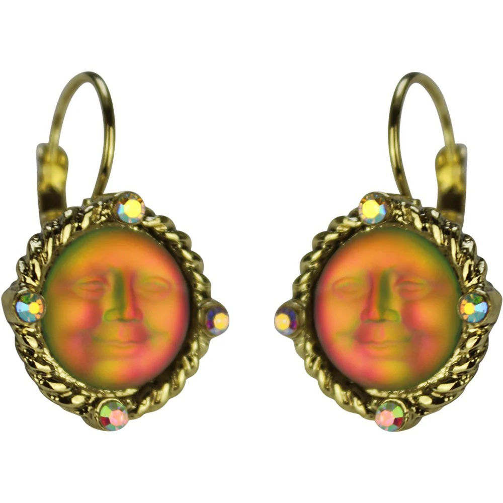 Kirks Folly Glass Seaview Moon Magic Leverback Earrings goldtone iridis