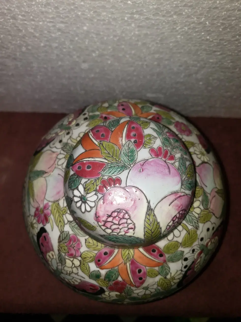 Thumbnail: Floral Cloisonne Oriental Ginger Jar w/ Lid