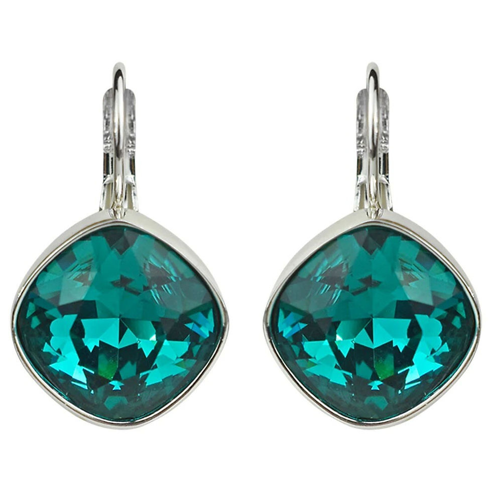 Thumbnail: Kirks Folly Cushion Cut 12mm Leverback Earrings - teal / silvertone