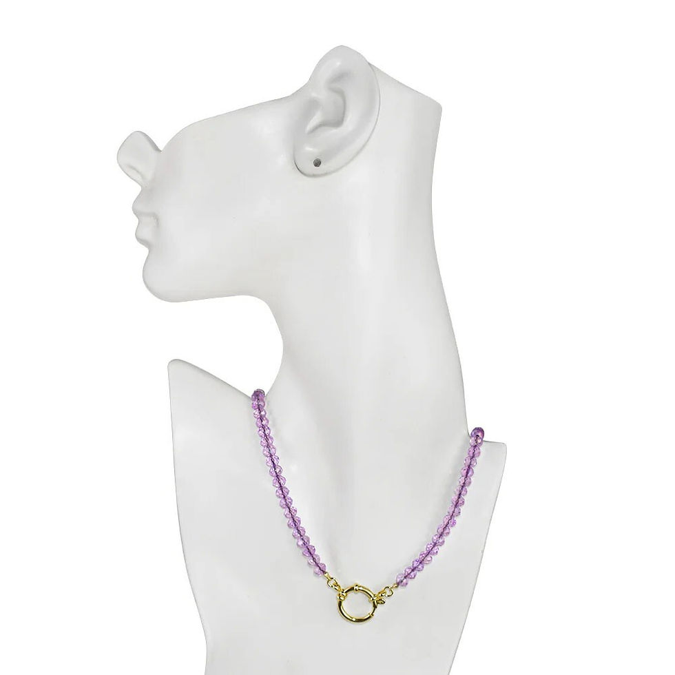 Thumbnail: Kirks Folly Crystalized 6mm Beaded Sailor Clasp 30" Charm Necklace gt/violet