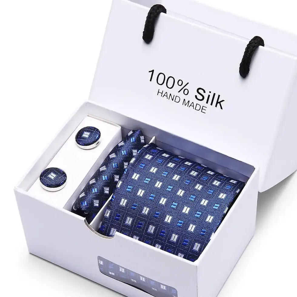 Thumbnail: 2023 100% Silk Jacquard Necktie White Geometric Tie Hanky Cufflink Set Ties for
