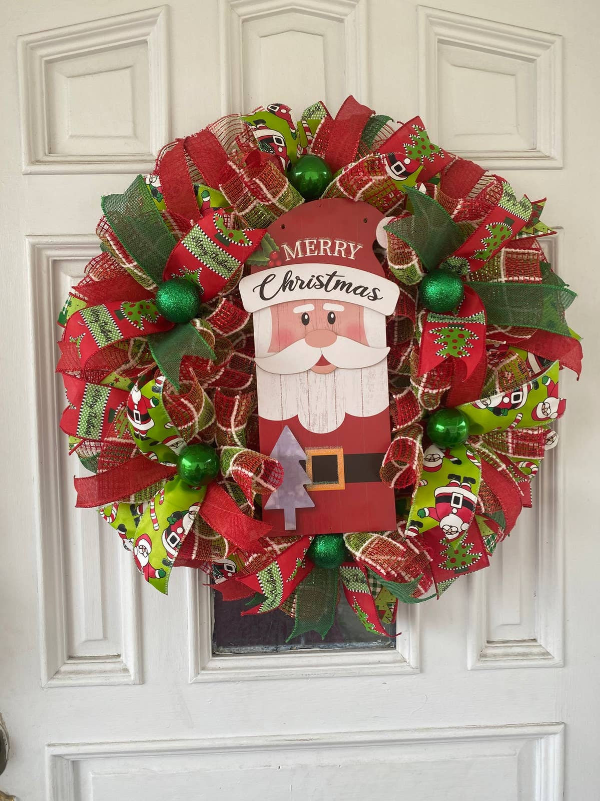 Merry Christmas Santa Claus Deco Mesh Ribbon Wreath Front Door Hanger Holiday
