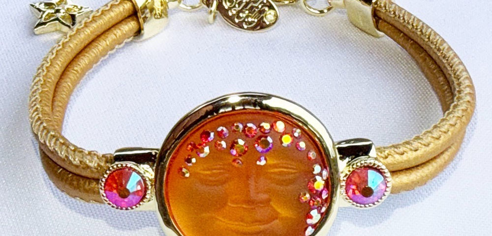 KIRKS FOLLY GODDESS SEAVIEW MOON METALLICA BRACELET fire orange / goldtone NEW!