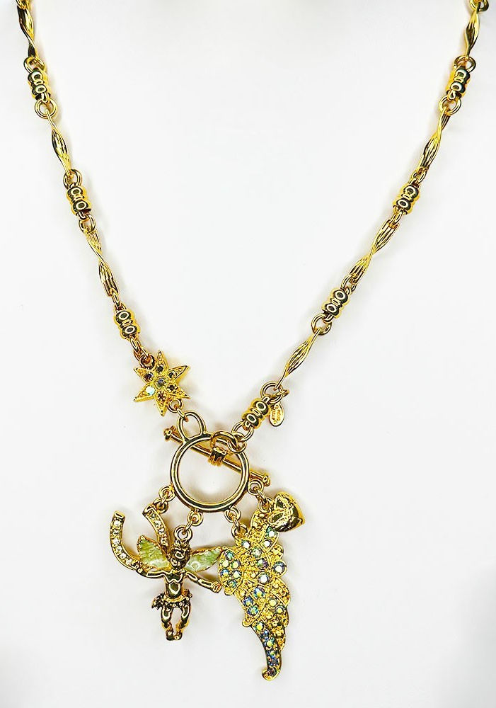 Kirks Folly Fly Home Angle Wing Wishing Charms Toggle Necklace goldtone