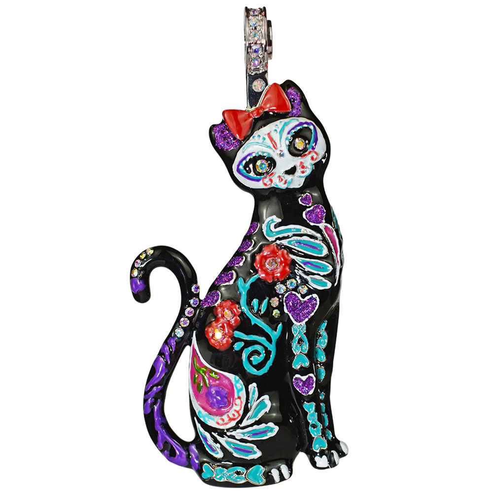 Kirks Folly Sugar Skull Kitty Magnetic Enhancer silvertone cat Halloween