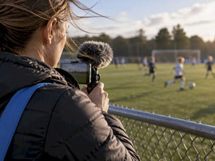 Parent recording youth sports in windy conditions