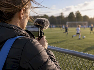 Parent recording youth sports in windy conditions