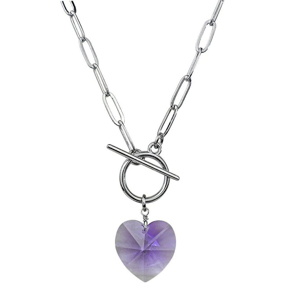Thumbnail: Kirks Folly Aphrodite Crystal Heart Toggle Necklace silvertone / tanzanite