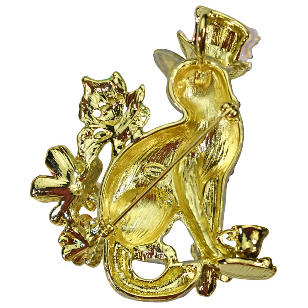 Thumbnail: Kirks Folly Springtime Tea Time Kitty Pin Pendant goldtone cat
