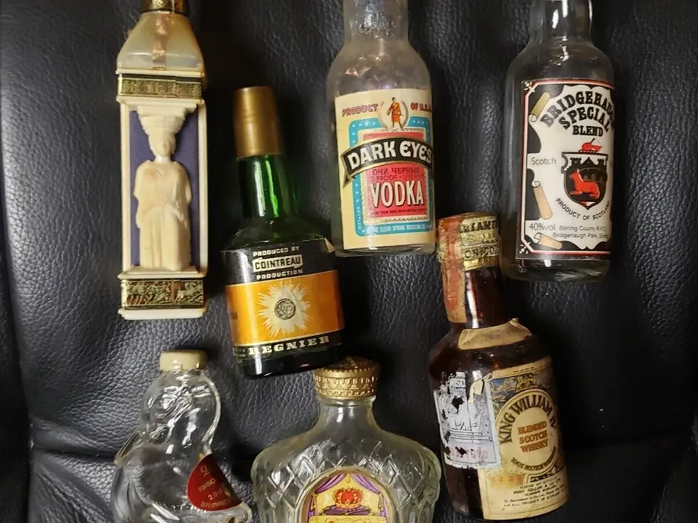 Thumbnail: 7 Vtg Whiskey Glass Mini Nip Bottles 1/10 Pint