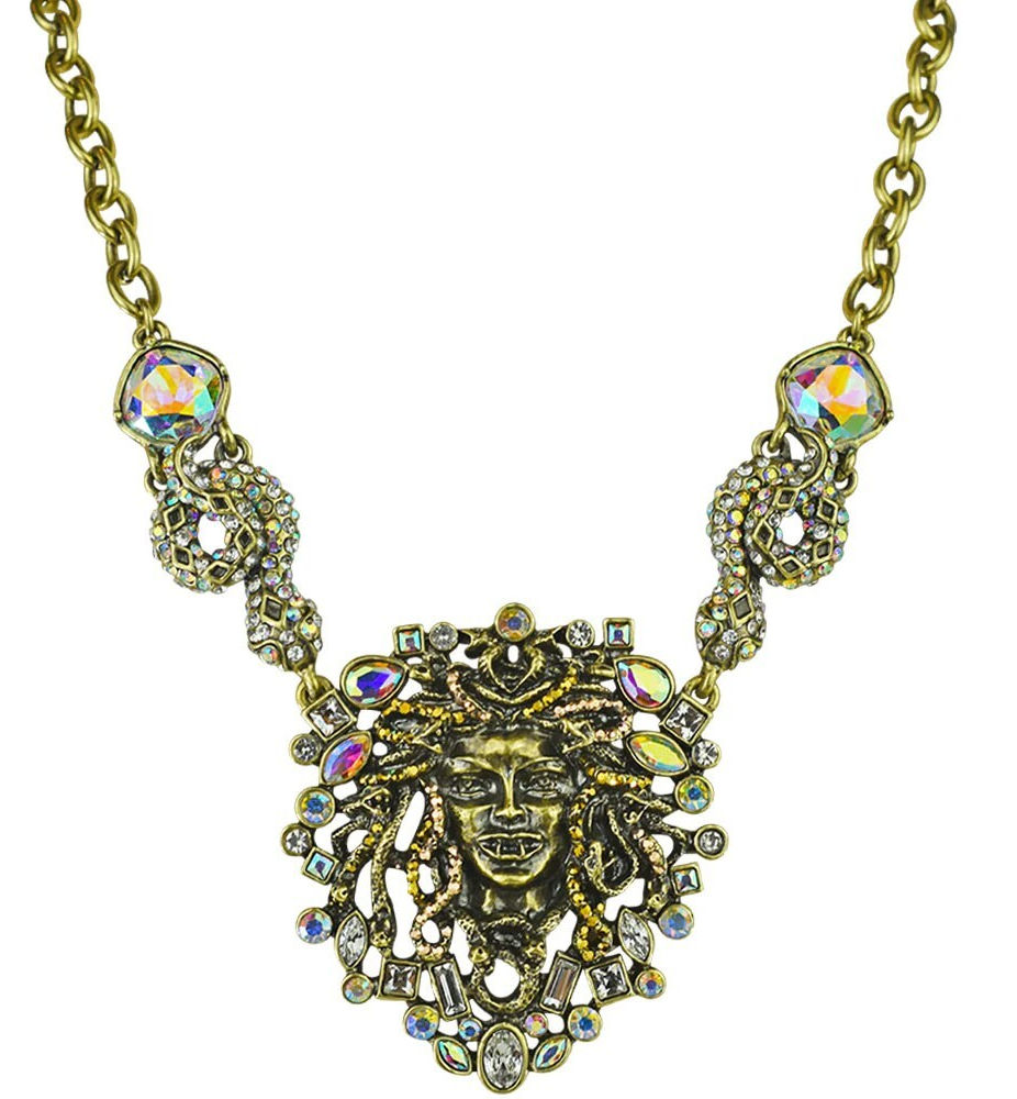 Kirks Folly Crystal Vampire Medusa Necklace ~ brass ox