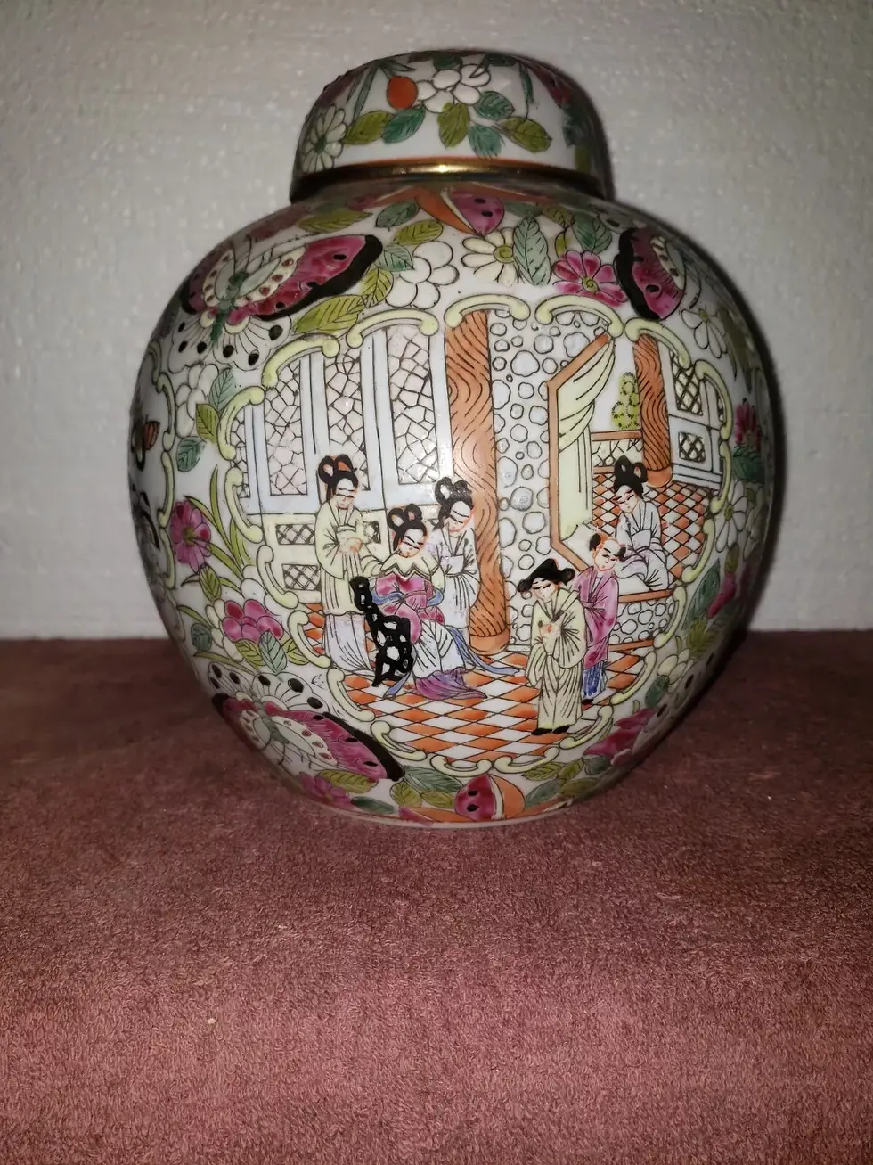 Thumbnail: Floral Cloisonne Oriental Ginger Jar w/ Lid