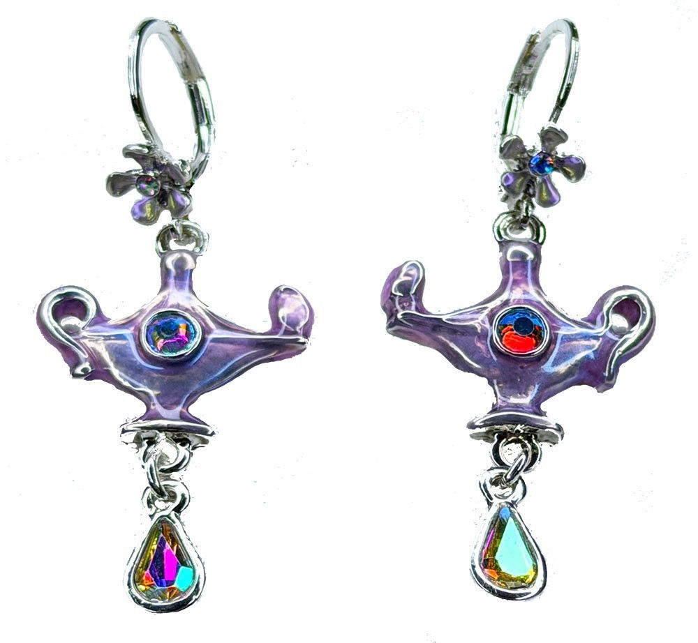 Kirks Folly Mystic Magic Genie Lamp Leverback Earrings sterling silvertone