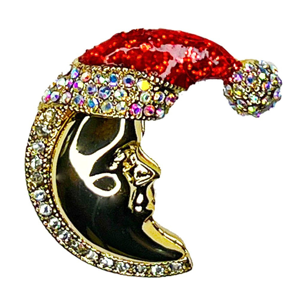 KIRKS FOLLY CANDY CANE NEW MOON PIN - Santa Hat goldtone