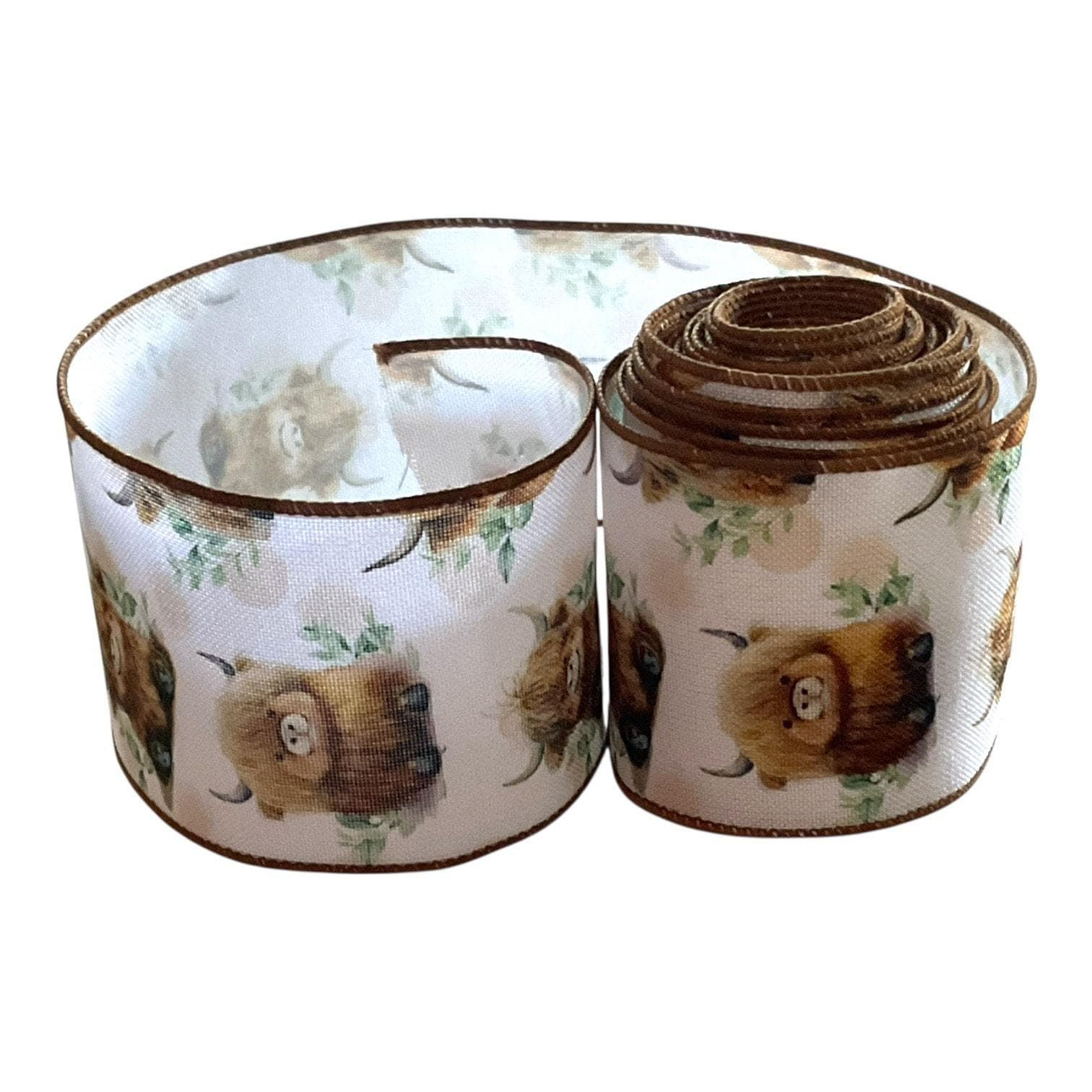 Highland Cow Ribbon 2.5” | Farmhouse Wired Ribbon for Wreaths, Bows, Garlands,