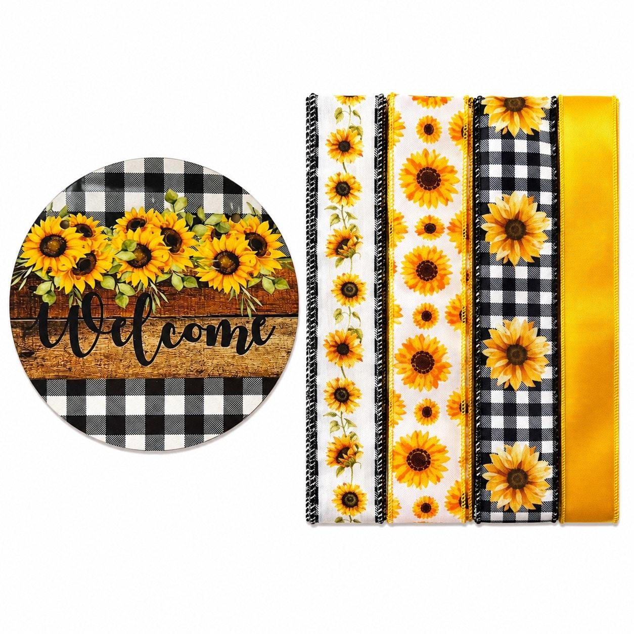 Sunflower Wreath Kit, Buffalo Plaid Welcome Sign, DIY Fall Wreath Kit,