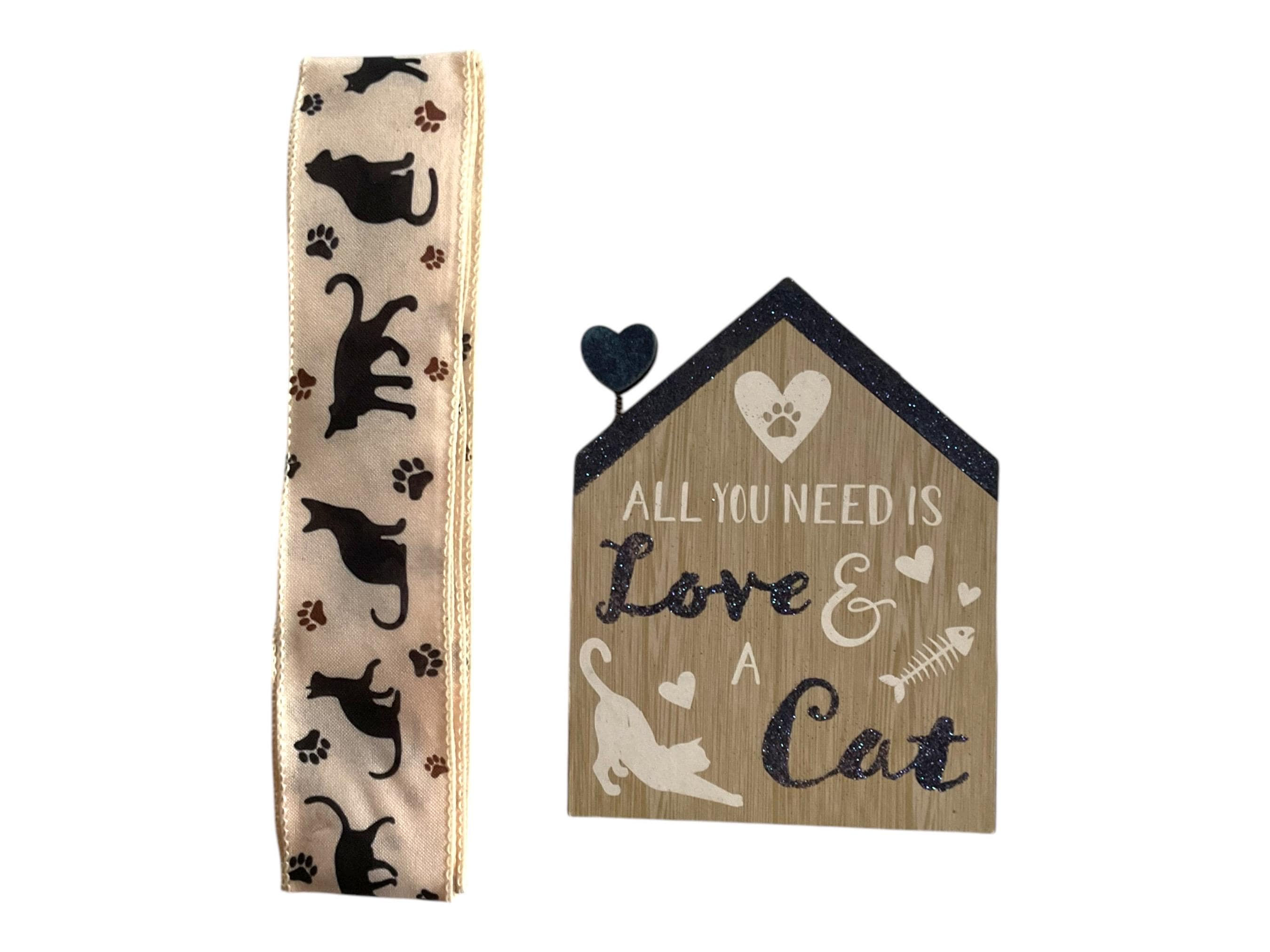 Cat Lover Wreath Kit – “All You Need is Love & a Cat” Sign and Coordinating