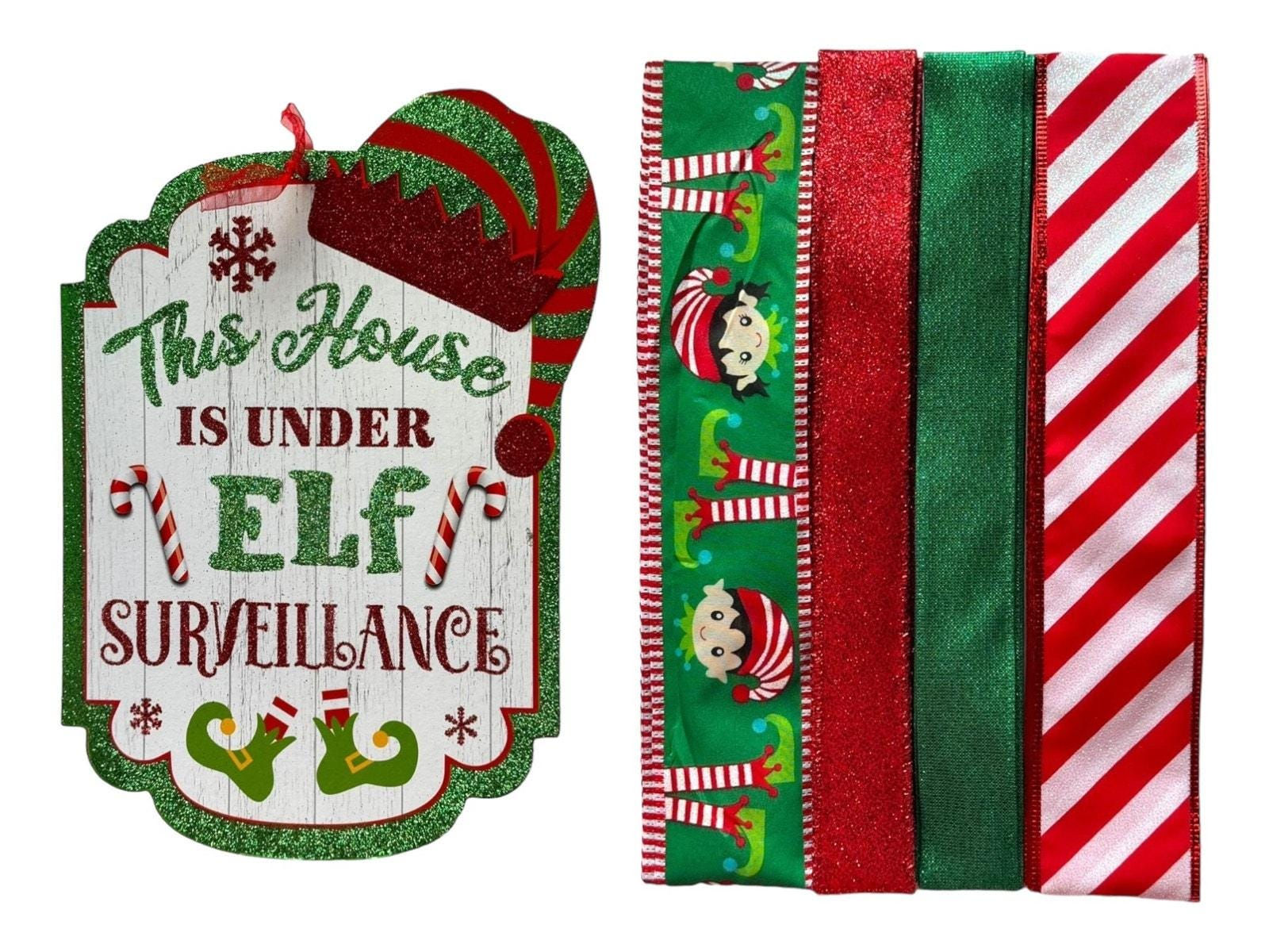 Elf Surveillance Christmas Wreath Kit - Fun Holiday Sign and Coordinating Wired