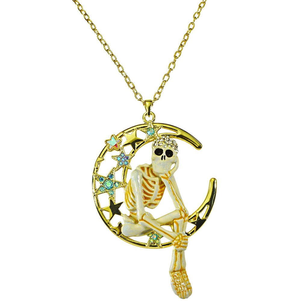 KIRKS FOLLY Moon Rider Skeleton Necklace goldtone