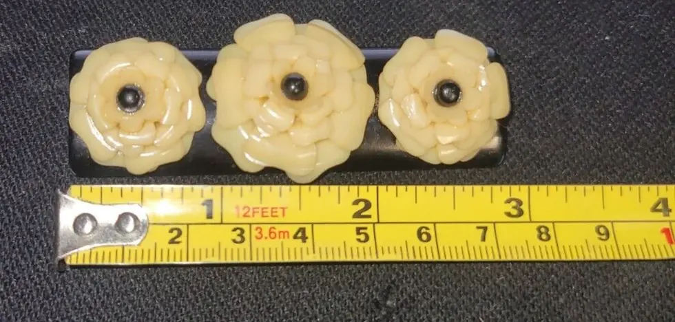 Thumbnail: 1940s Celluloid Florals Brooch Pin Black