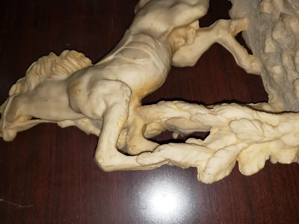 Thumbnail: Vtg Alabaster Horse & Cowgirl Sculpture