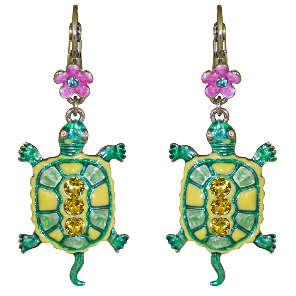 Thumbnail: Kirks Folly Tiffany Turtle Leverback Earrings silvertone