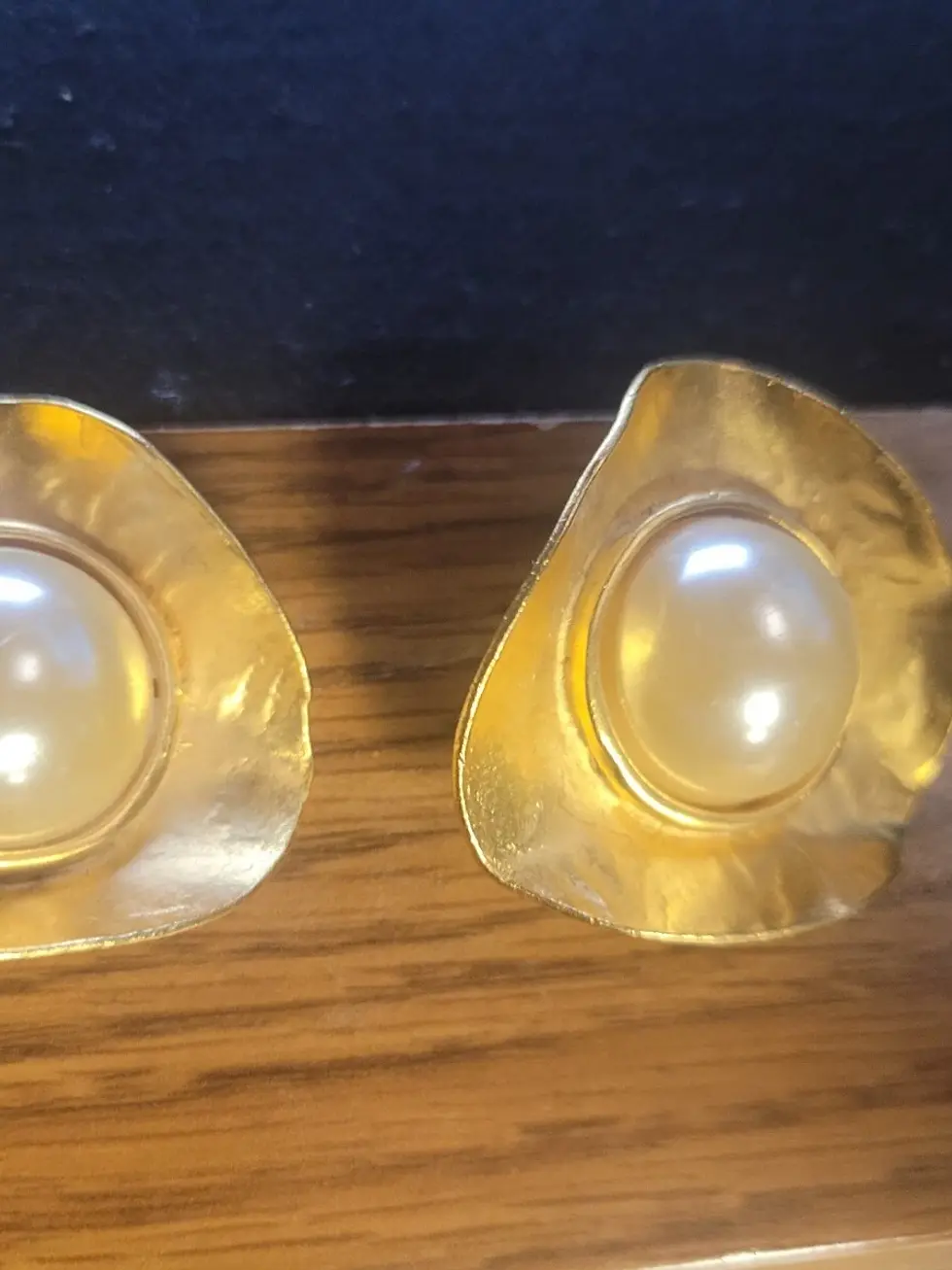 Thumbnail: Norma Jean Gold Tone White Cabochon Earrings