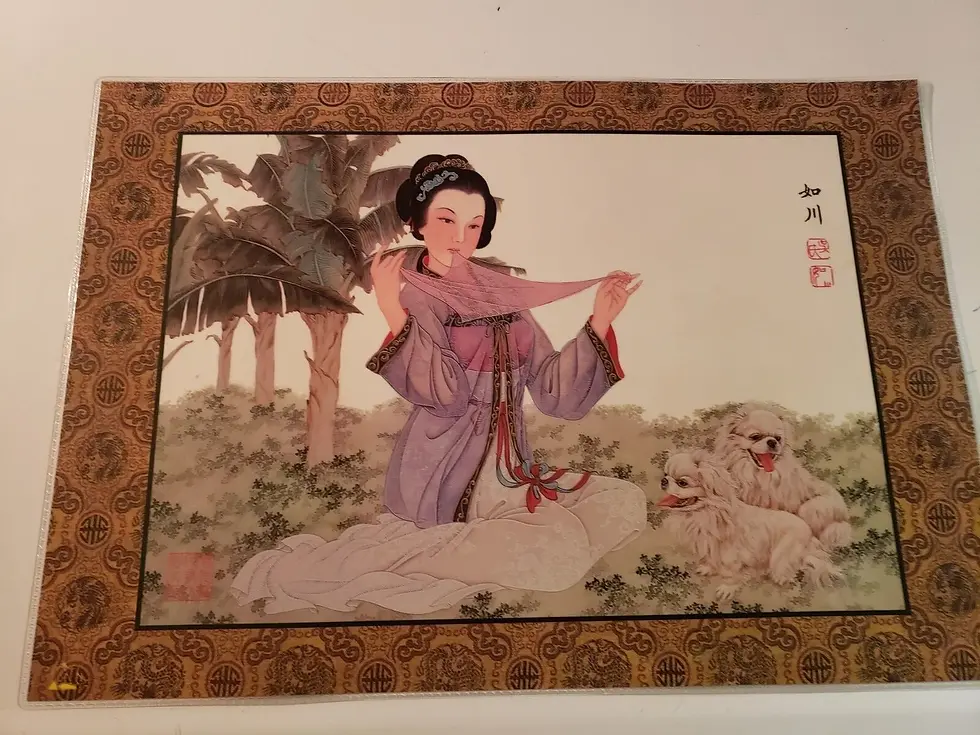 Thumbnail: 6pc Vtg Chinese Watercolor Silk Geisha Art