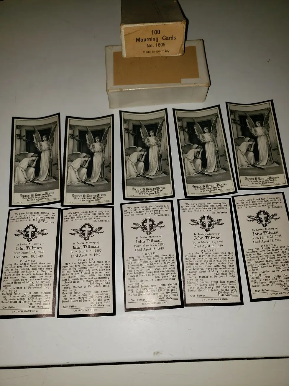 Thumbnail: 10 Vtg 1948 German Pocket Funeral Cards