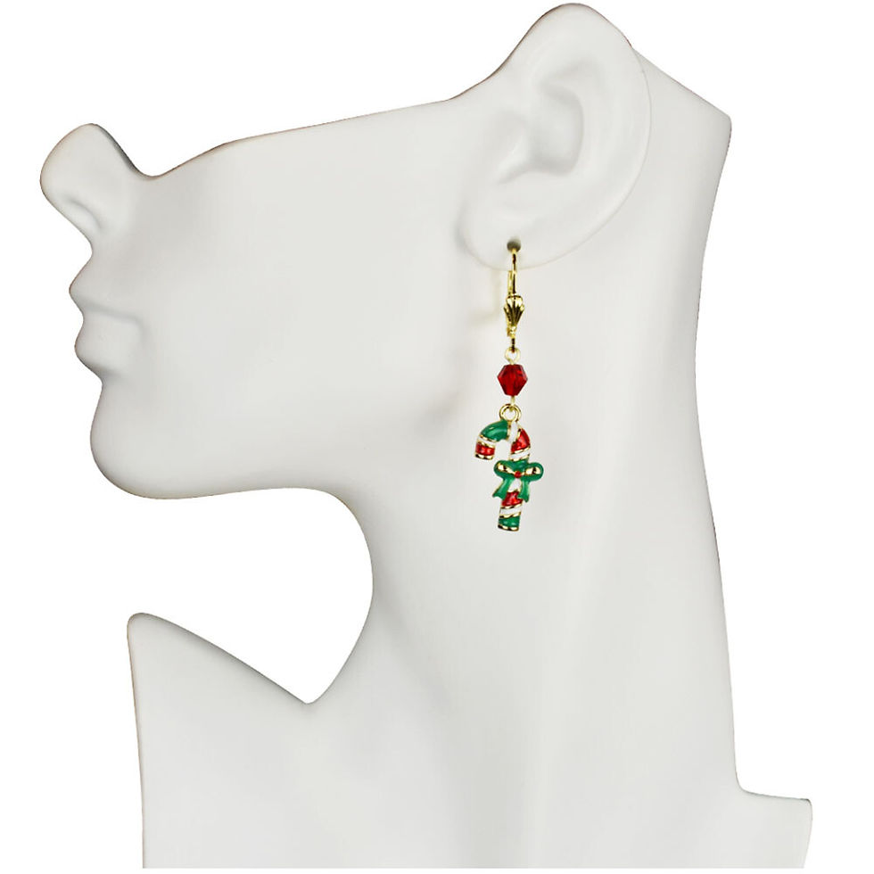 Thumbnail: Kirks Folly Christmas Candy Cane Confection Leverback Earrings goldtone