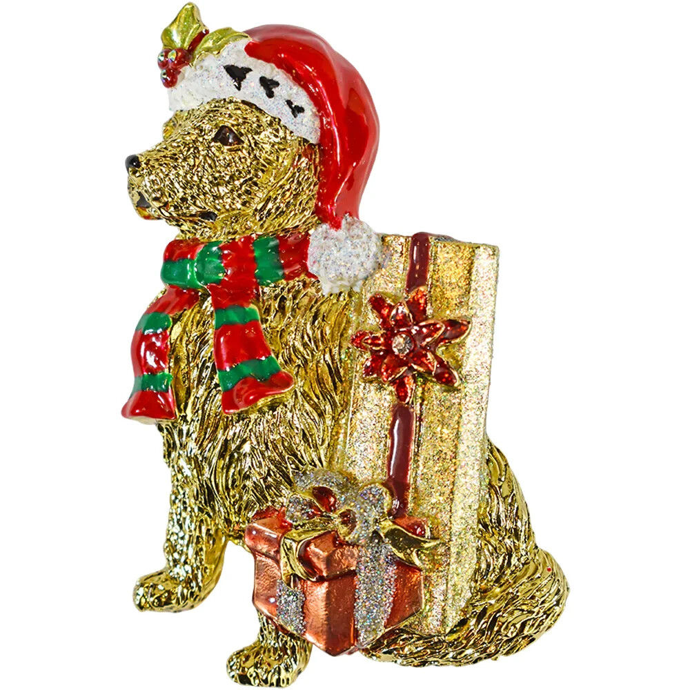 Kirks Folly HO HO HO Puppy Dog Santa Pin Pendant goldtone golden retriever
