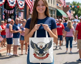 Patriotic Tote Bag with American Liberty Eagle Design | 4th of July Celebration