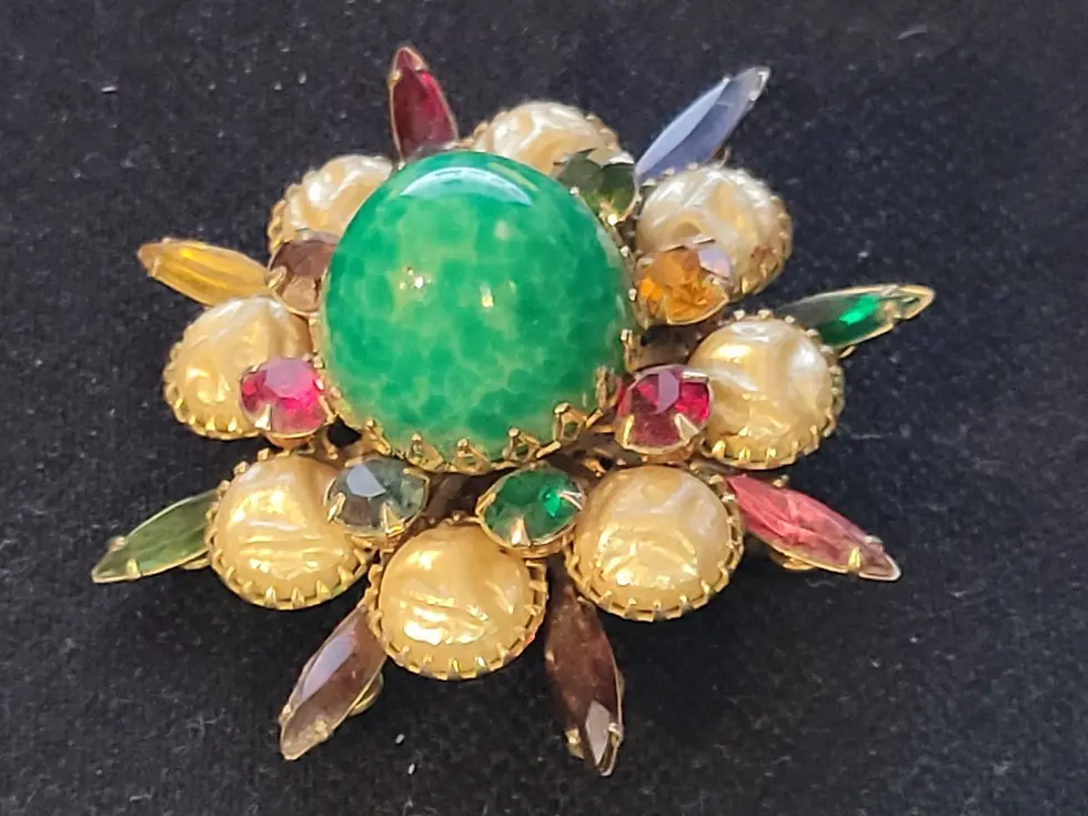 Thumbnail: Judy Lee Domed Jewel Tone Rhinestone Brooch