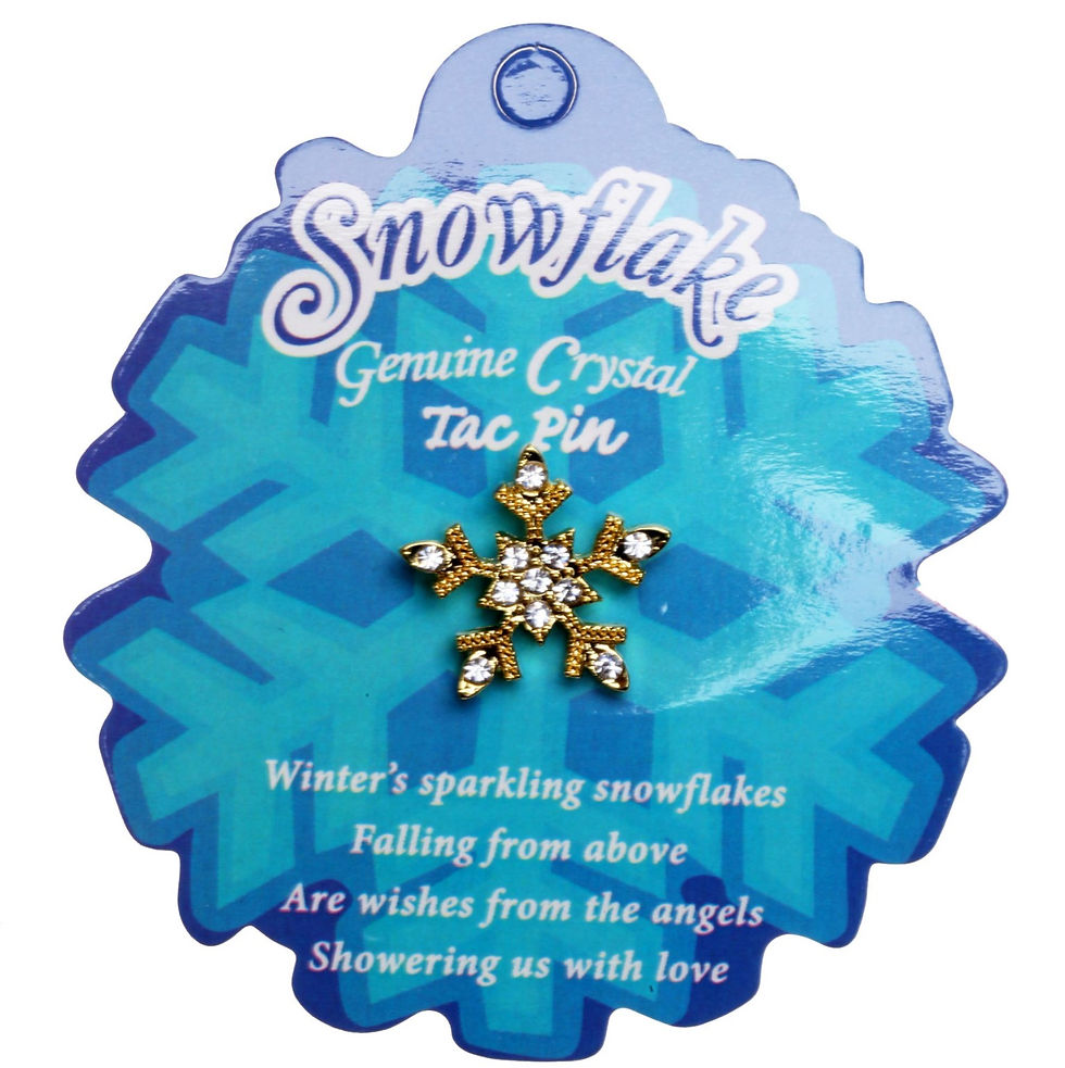 Thumbnail: SET of 12! SPARKLING SMALL SNOWFLAKE TAC PIN on POEM CARD goldtone ~