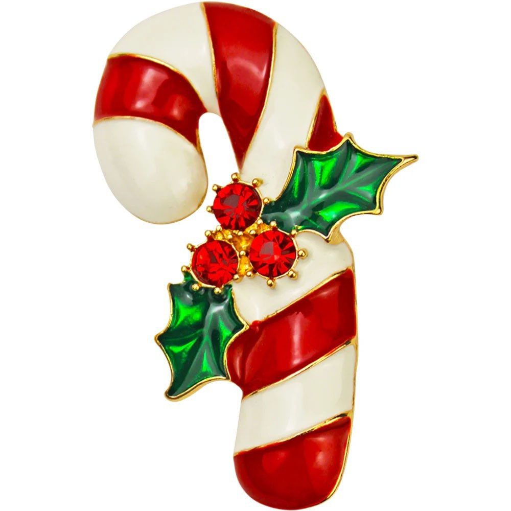 KIRKS FOLLY Happy Holiday Candy Cane Pin goldtone