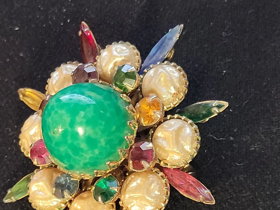 Thumbnail: Judy Lee Domed Jewel Tone Rhinestone Brooch