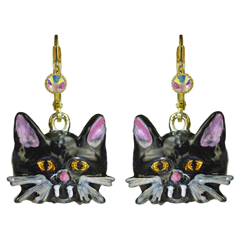 Thumbnail: KIRKS FOLLY Vampira Kitty Leverback Earrings - goldtone Halloween Cat
