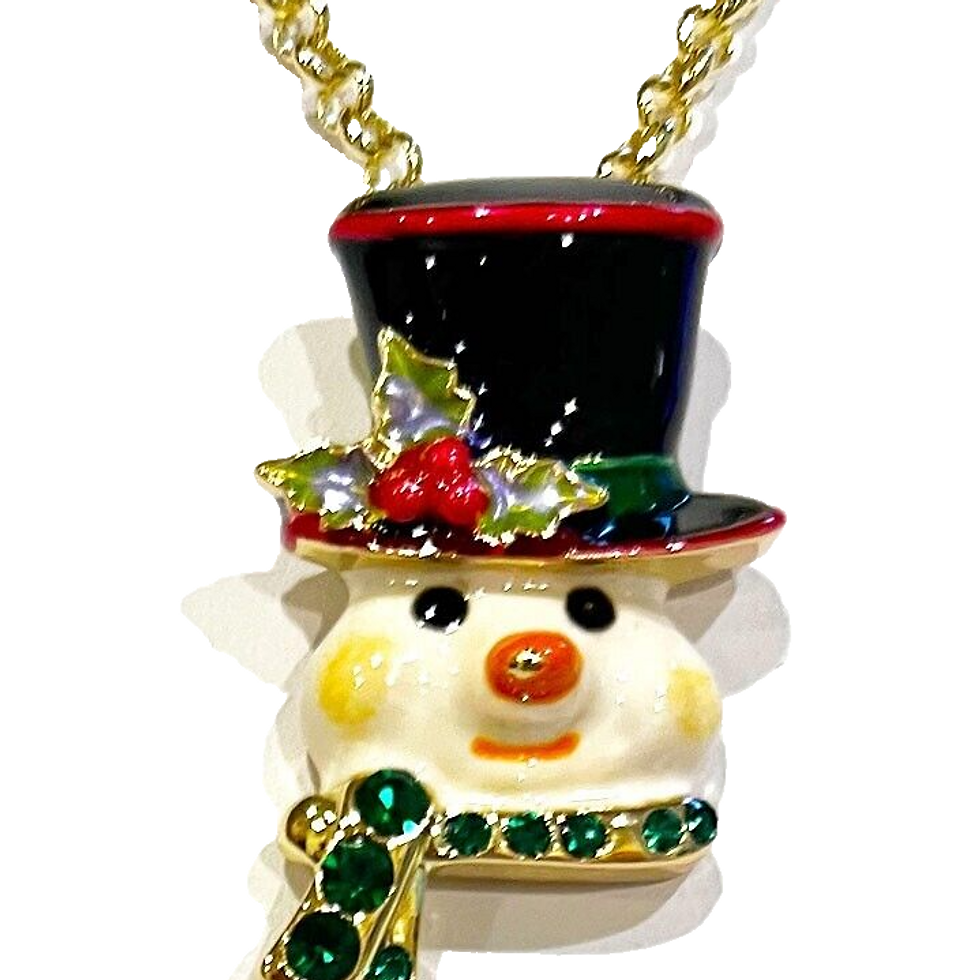 Thumbnail: Kirks Folly Frosty Snowman Necklace & Leverback Earrings set goldtone
