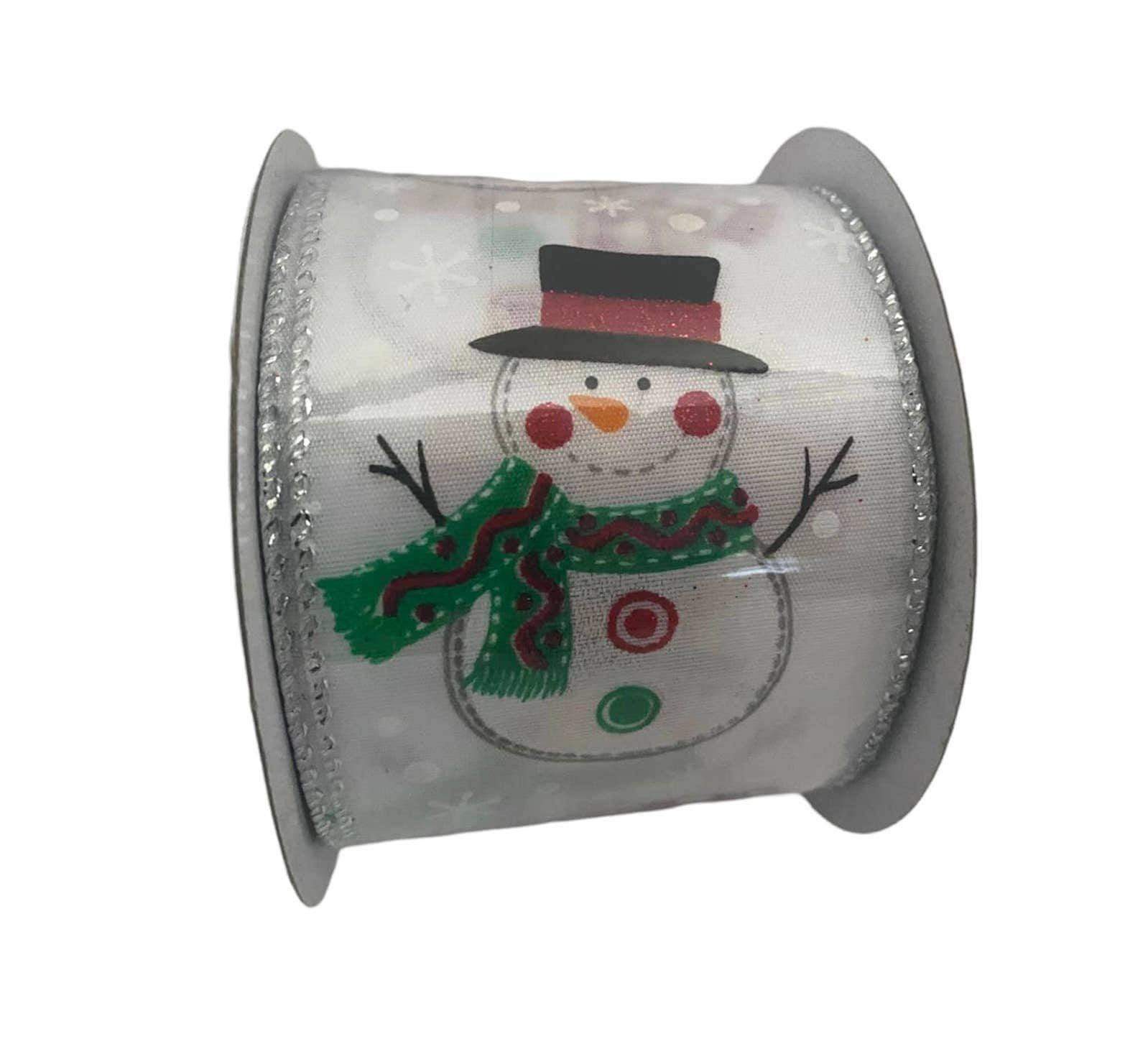 Snowman Wired Ribbon 2.5 Inch, Christmas Snowman Ribbon, White Holiday Ribbon,