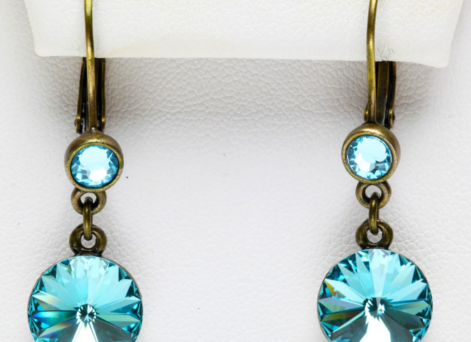 KIRKS FOLLY RAVISHING RIVOLI LEVERBACK EARRINGS Swarovski Light Turquoise