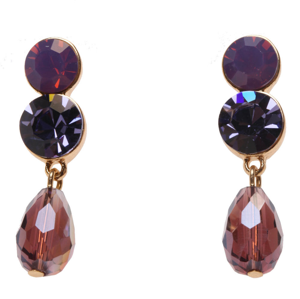 KIRKS FOLLY Crystal Wishes Carrie Pierced Earrings shades of purple - goldtone