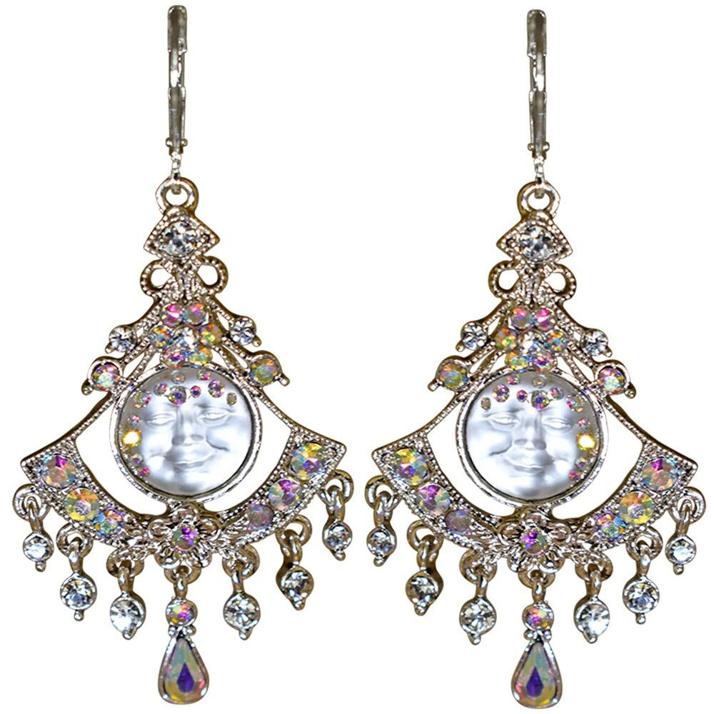 Kirks Folly Victorian Dream Goddess Seaview Moon Leverback Earrings silvertone