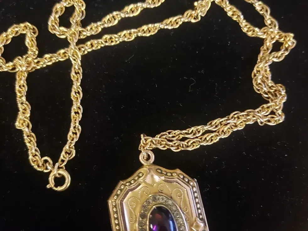 Thumbnail: Gold Filled Locket & Chain Purple Stone