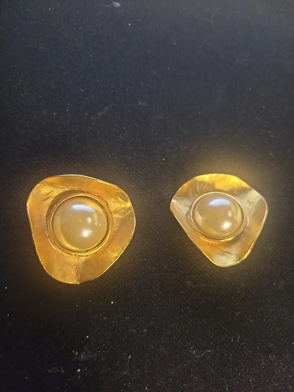 Thumbnail: Norma Jean Gold Tone White Cabochon Earrings