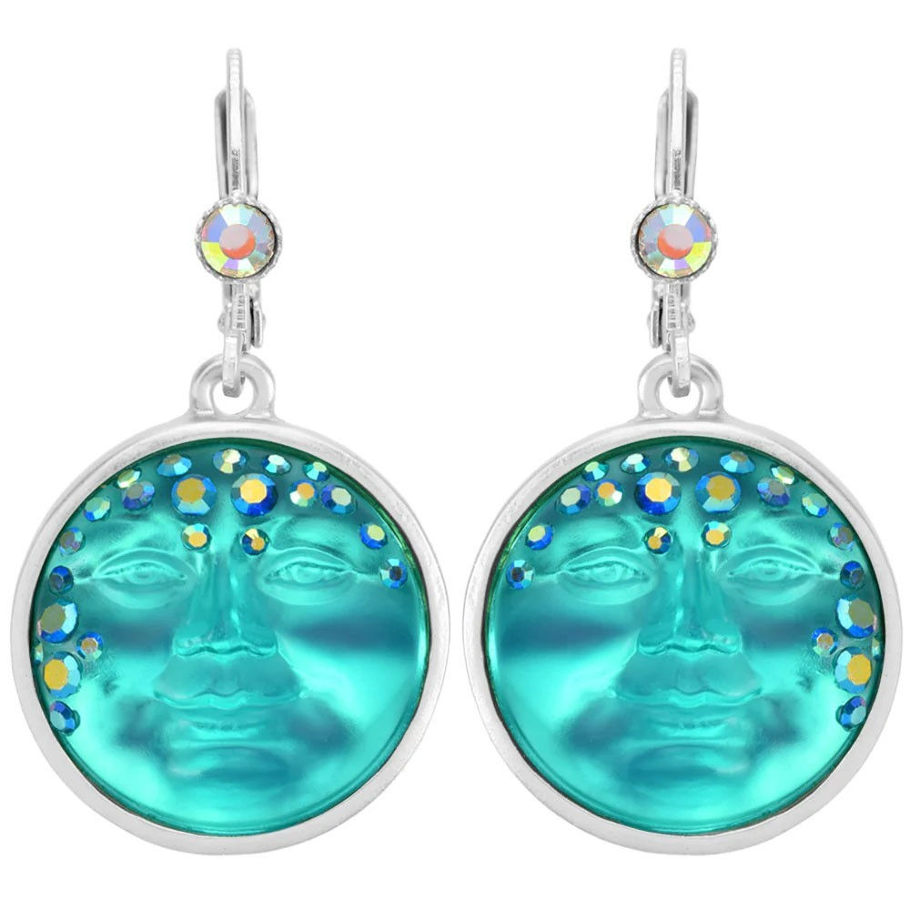 Kirks Folly Goddess Mystic Seaview Moon 18mm Leverback Earrings sst azure