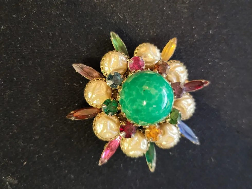 Thumbnail: Judy Lee Domed Jewel Tone Rhinestone Brooch