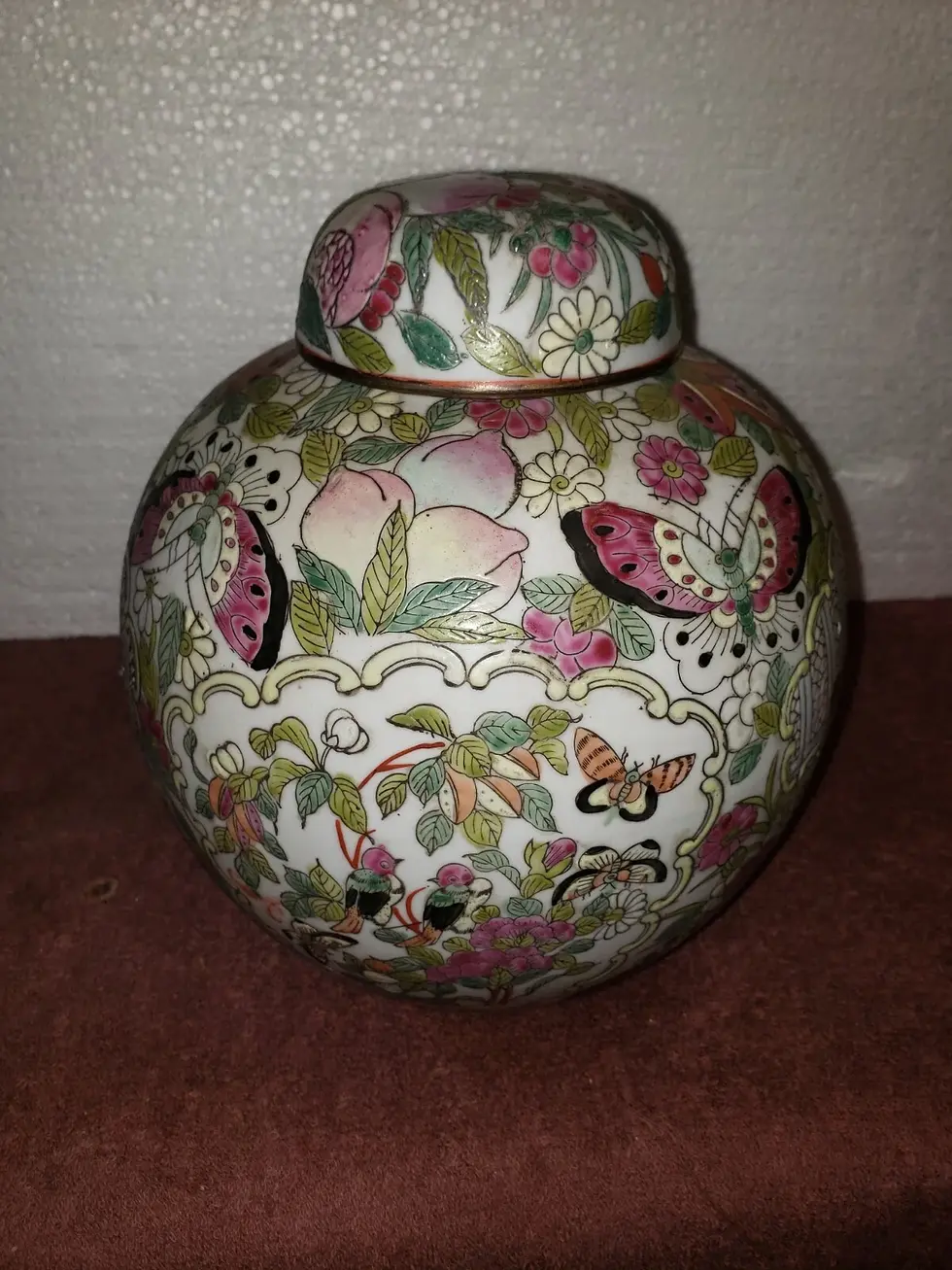 Thumbnail: Floral Cloisonne Oriental Ginger Jar w/ Lid